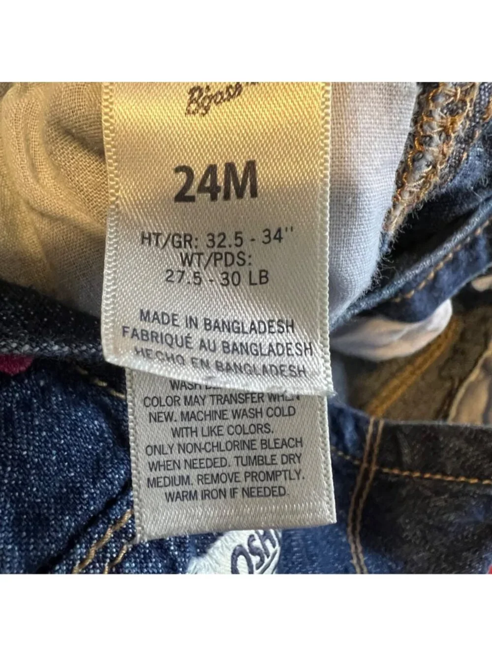 Girls Jean Overalls Toddler 24 Months Blue Denim Pink Hearts Oshkosh B'gosh Jean